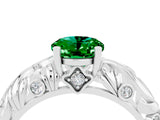 White gold Oval Cut Solitaire Emerald Leaf-Inspired Vine Band Ring with Prong Setting_16
