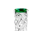 White gold Oval Cut Solitaire Emerald Leaf-Inspired Vine Band Ring with Prong Setting_17