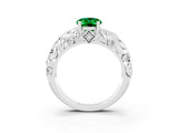 White gold Oval Cut Solitaire Emerald Leaf-Inspired Vine Band Ring with Prong Setting_3
