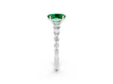 White gold Oval Cut Solitaire Emerald Ring with Pave Band and Four-Prong Setting_2