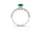 White gold Oval Cut Solitaire Emerald Ring with Pave Band and Four-Prong Setting_3