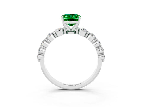 White gold Oval Cut Solitaire Emerald Ring with Pave Band and Four-Prong Setting_3