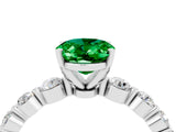 White gold Oval Cut Solitaire Emerald Ring with Pave Band and Four-Prong Setting_4