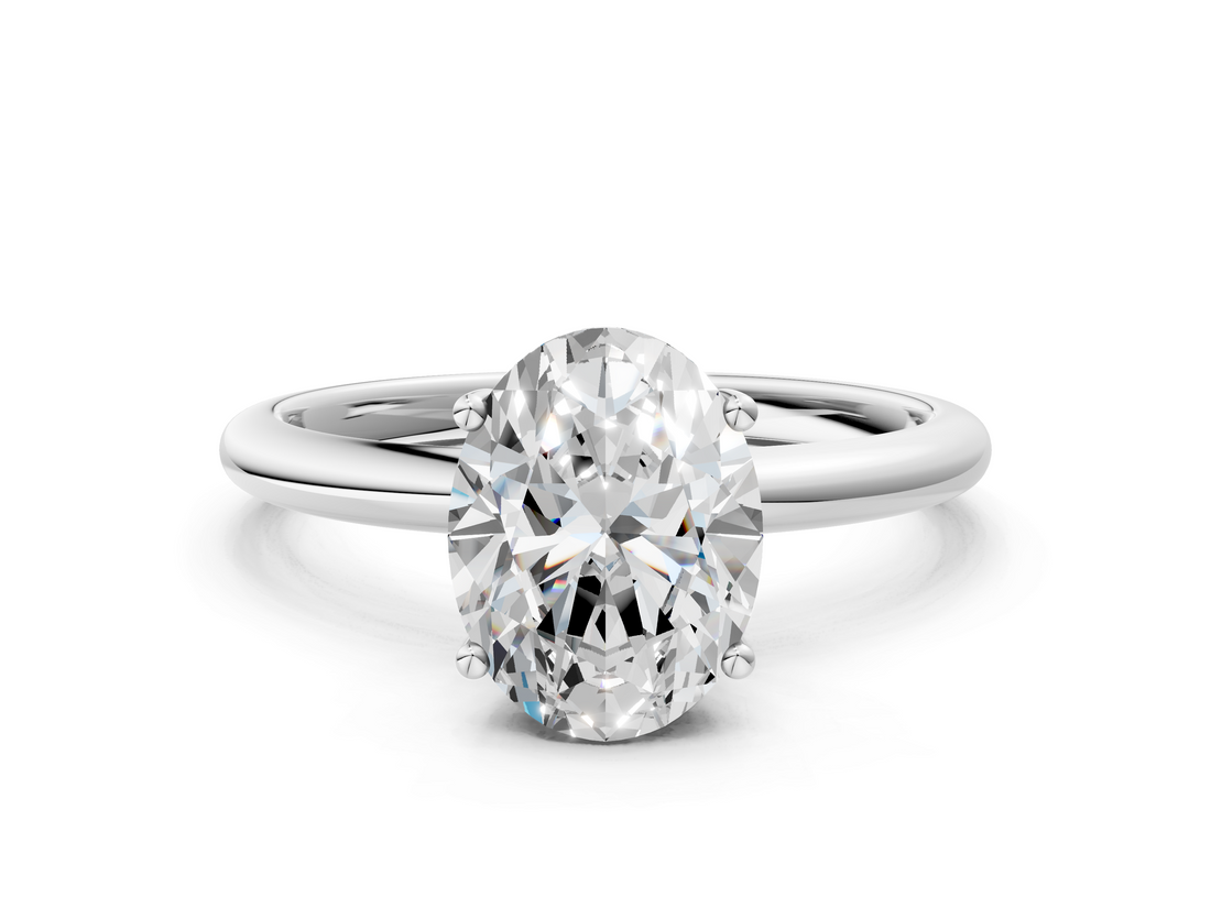Silver 1.50 Carat F VS1 Oval Cut Solitaire Engagement Ring with Four-Prong Setting and Classic Band