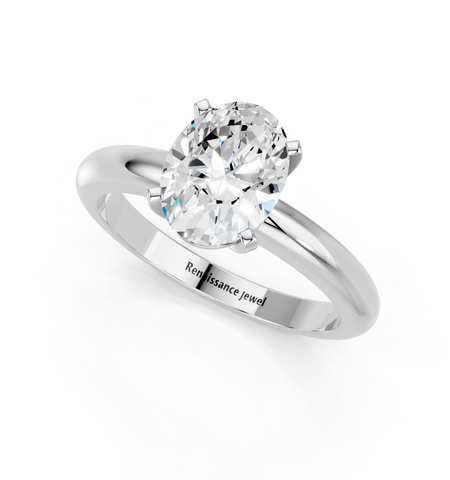 White gold Oval Cut Solitaire Engagement Ring with Round Band and Four-Prong Setting_281