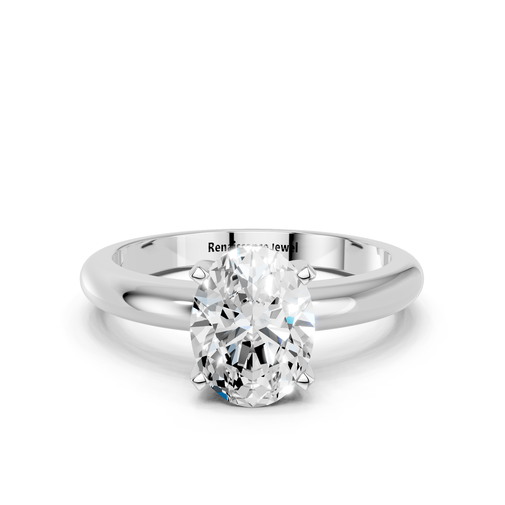 White gold Oval Cut Solitaire Engagement Ring with Round Band and Four-Prong Setting_289