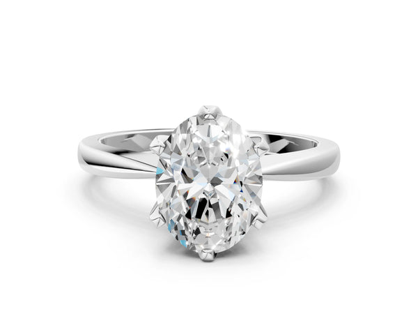 White gold Round Solitaire Engagement Ring with Six-Prong Setting and Tapered Band