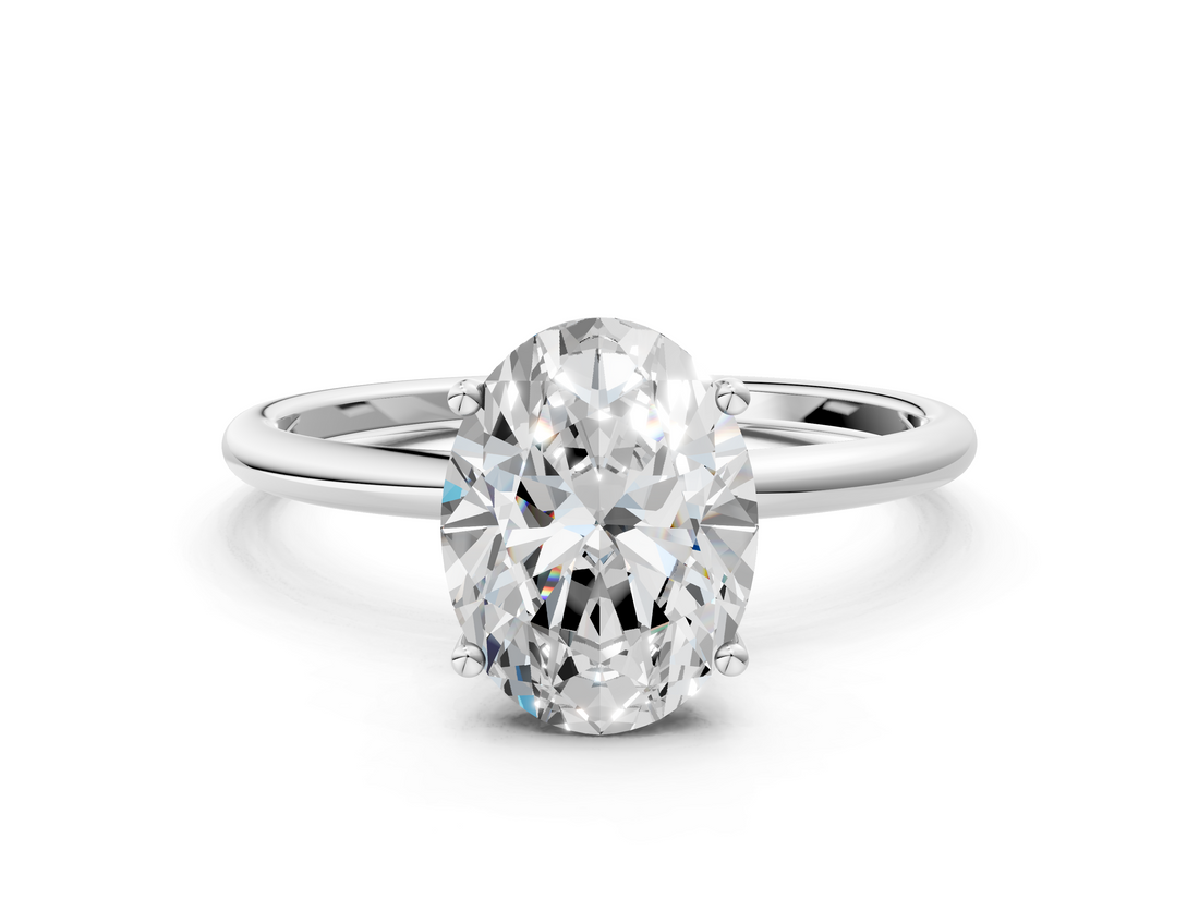 White gold Oval Cut Solitaire Engagement Ring with Thin Band and Four-Prong Setting_3