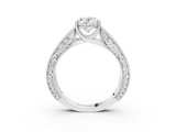 14K White Gold 3.03 Carat D VVS2 Oval Diamond Solitaire Ring with Engraved Band and Four-Prong Setting