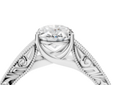 14K White Gold 3.03 Carat D VVS2 Oval Diamond Solitaire Ring with Engraved Band and Four-Prong Setting