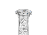 14K White Gold 3.03 Carat D VVS2 Oval Diamond Solitaire Ring with Engraved Band and Four-Prong Setting