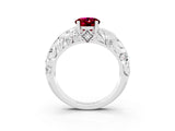White gold Oval Cut Solitaire Garnet Leaf-Inspired Vine Band Ring with Prong Setting_3