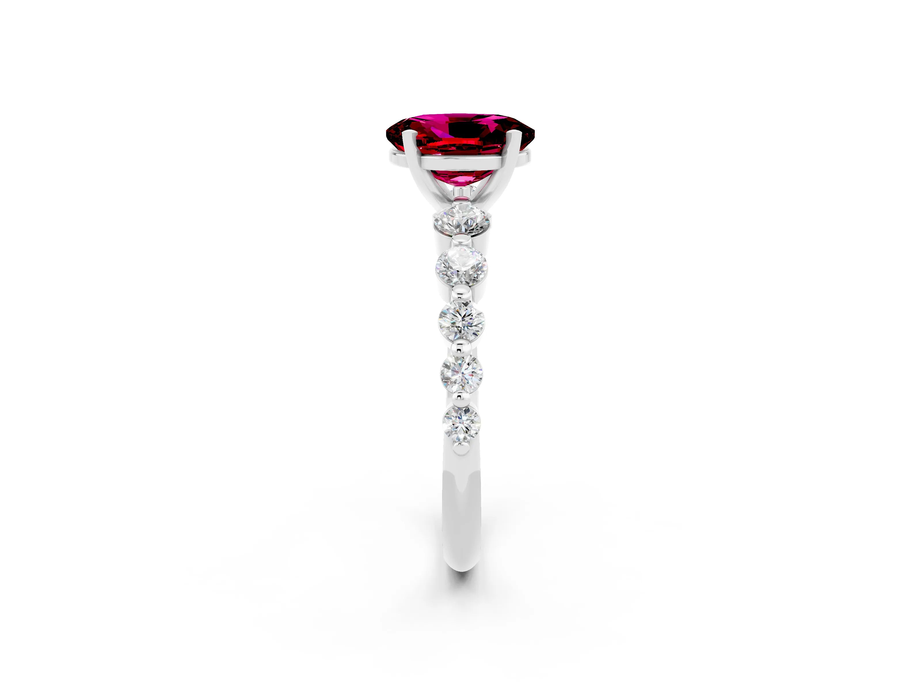 White gold Oval Cut Solitaire Garnet Ring with Pave Band and Four-Prong Setting_2