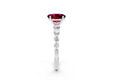 White gold Oval Cut Solitaire Garnet Ring with Pave Band and Four-Prong Setting_2
