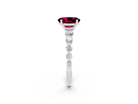 White gold Oval Cut Solitaire Garnet Ring with Pave Band and Four-Prong Setting_2
