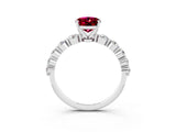 White gold Oval Cut Solitaire Garnet Ring with Pave Band and Four-Prong Setting_3