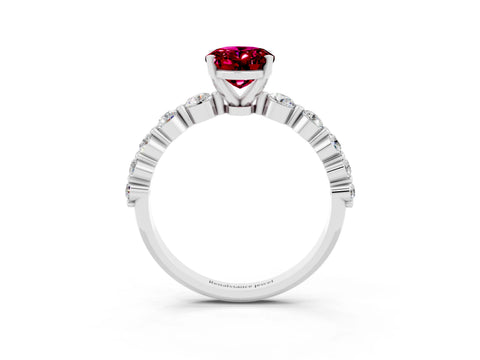 White gold Oval Cut Solitaire Garnet Ring with Pave Band and Four-Prong Setting_3