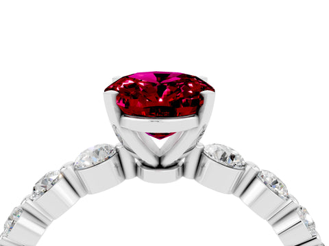 White gold Oval Cut Solitaire Garnet Ring with Pave Band and Four-Prong Setting_4