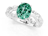White gold Oval Cut Solitaire Green Sapphire Leaf-Inspired Vine Band Ring with Prong Setting_1
