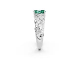 White gold Oval Cut Solitaire Green Sapphire Leaf-Inspired Vine Band Ring with Prong Setting_2