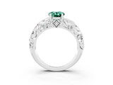 White gold Oval Cut Solitaire Green Sapphire Leaf-Inspired Vine Band Ring with Prong Setting_3