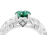 White gold Oval Cut Solitaire Green Sapphire Leaf-Inspired Vine Band Ring with Prong Setting_4