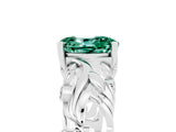 White gold Oval Cut Solitaire Green Sapphire Leaf-Inspired Vine Band Ring with Prong Setting_5