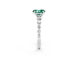 White gold Oval Cut Solitaire Green Sapphire Ring with Pave Band and Four-Prong Setting_2