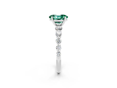White gold Oval Cut Solitaire Green Sapphire Ring with Pave Band and Four-Prong Setting_2