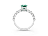 White gold Oval Cut Solitaire Green Sapphire Ring with Pave Band and Four-Prong Setting_3
