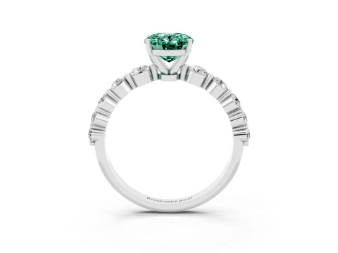 White gold Oval Cut Solitaire Green Sapphire Ring with Pave Band and Four-Prong Setting_3
