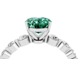 White gold Oval Cut Solitaire Green Sapphire Ring with Pave Band and Four-Prong Setting_4