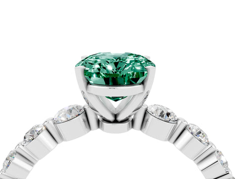 White gold Oval Cut Solitaire Green Sapphire Ring with Pave Band and Four-Prong Setting_4