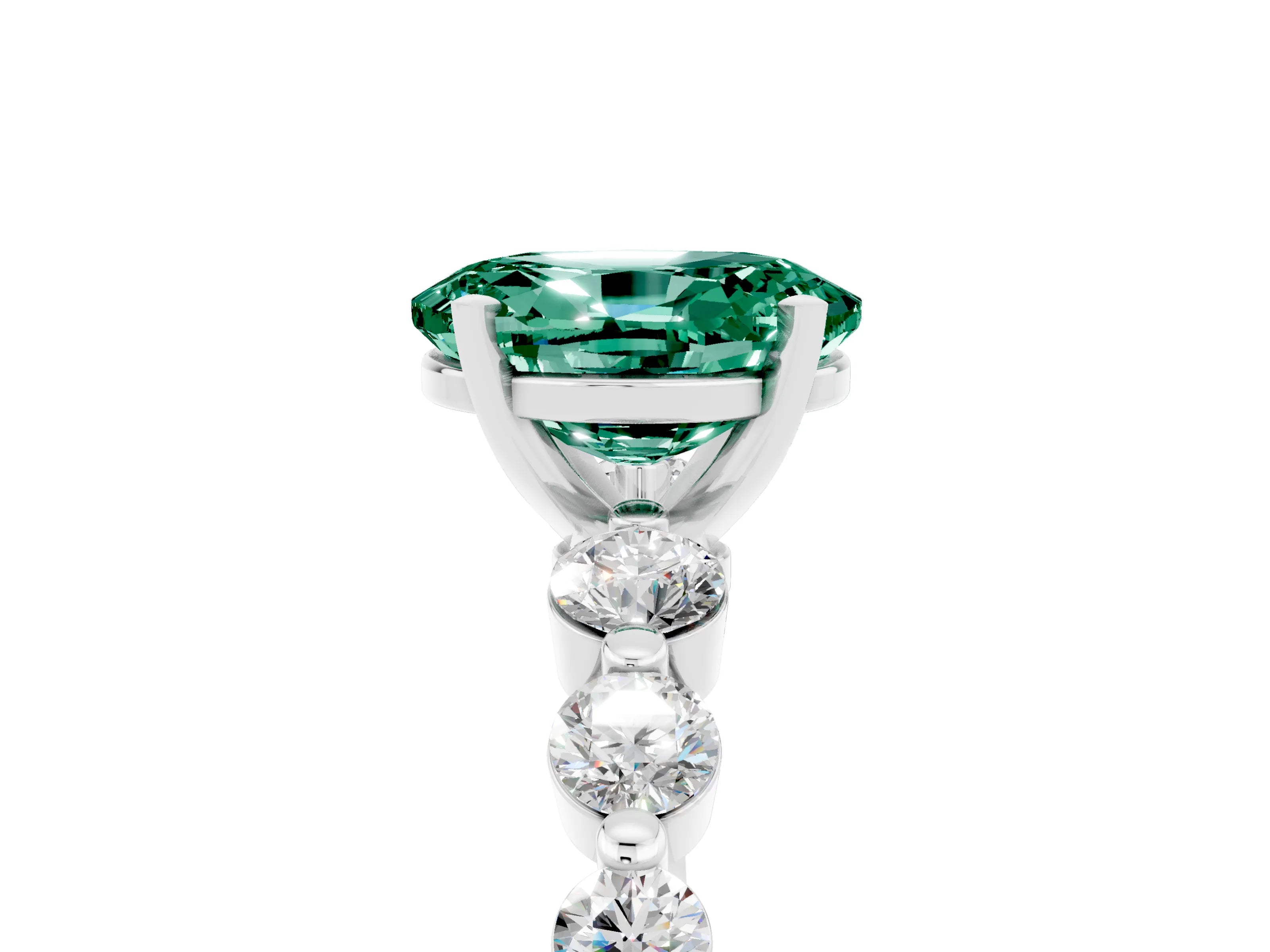 White gold Oval Cut Solitaire Green Sapphire Ring with Pave Band and Four-Prong Setting_5