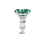 White gold Oval Cut Solitaire Green Sapphire Ring with Pave Band and Four-Prong Setting_5