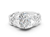 White gold Oval Cut Solitaire Leaf-Inspired Engagement Ring with Prong Setting