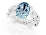 White gold Oval Cut Solitaire Leaf-Inspired Engagement Ring with Prong Setting_1
