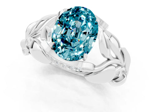 White gold Oval Cut Solitaire Leaf-Inspired Engagement Ring with Prong Setting_1