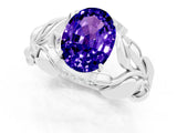 White gold Oval Cut Solitaire Leaf-Inspired Engagement Ring with Prong Setting_1