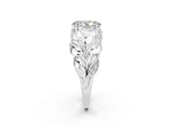 White gold Oval Cut Solitaire Leaf-Inspired Engagement Ring with Prong Setting_2