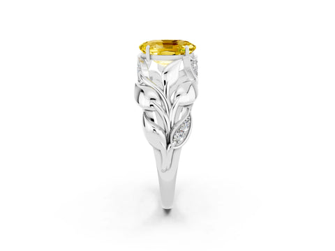 White gold Oval Cut Solitaire Leaf-Inspired Engagement Ring with Prong Setting_2