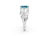 White gold Oval Cut Solitaire Leaf-Inspired Engagement Ring with Prong Setting_2