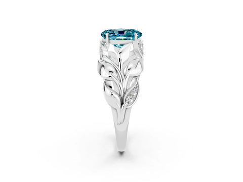 White gold Oval Cut Solitaire Leaf-Inspired Engagement Ring with Prong Setting_2