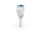 White gold Oval Cut Solitaire Leaf-Inspired Engagement Ring with Prong Setting_2