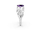 White gold Oval Cut Solitaire Leaf-Inspired Engagement Ring with Prong Setting_2