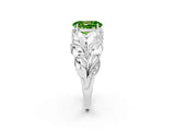 White gold Oval Cut Solitaire Leaf-Inspired Engagement Ring with Prong Setting_2
