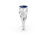 White gold Oval Cut Solitaire Leaf-Inspired Engagement Ring with Prong Setting_2