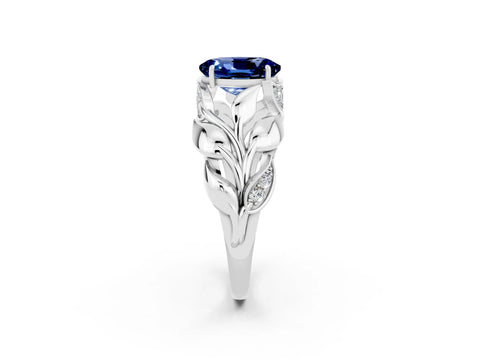 White gold Oval Cut Solitaire Leaf-Inspired Engagement Ring with Prong Setting_2