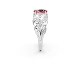 White gold Oval Cut Solitaire Leaf-Inspired Engagement Ring with Prong Setting_2