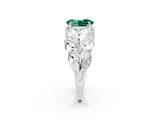White gold Oval Cut Solitaire Leaf-Inspired Engagement Ring with Prong Setting_2